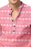 Men's Printed Spread Collar Casual Shirt Pink